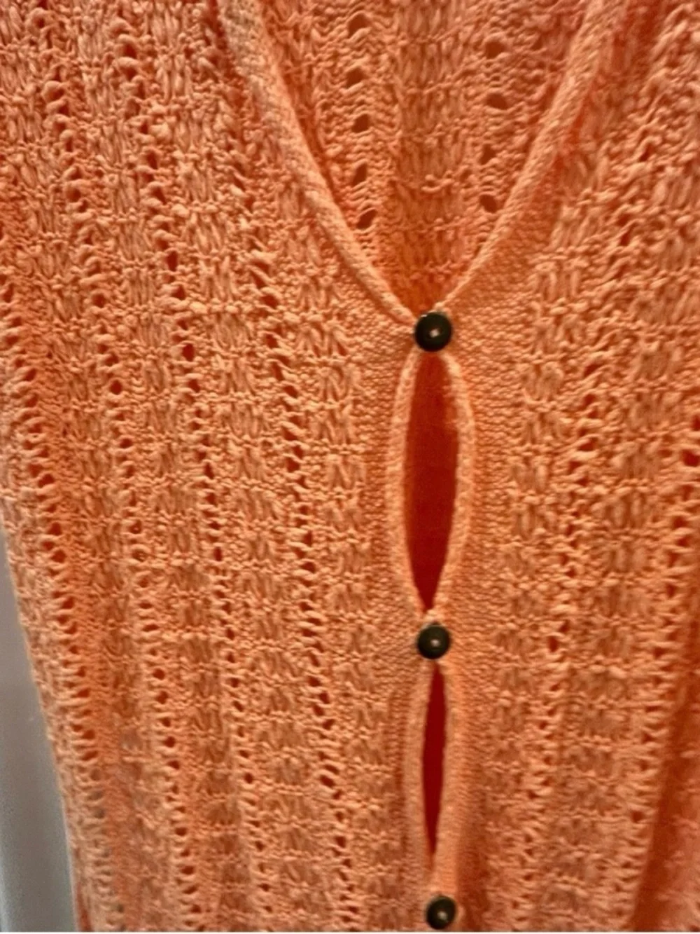 Free People Crochet Knit Sheer Boho Cardigan Swim Beach Cover-Up – Apricot – M